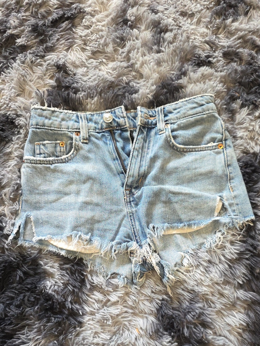 H&M Light Blue Distressed Frayed Denim Shorts